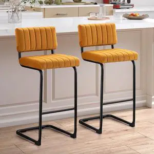 ONEVOG 30'' Modern Bar Stools with Tufted Backs, Upholstered Velvet Fabric Bar Height Stools Chairs, Mid Century Cantilever Barstools for Kitchen Island Pub Set of 2