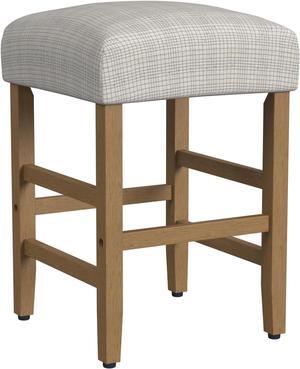 HomePop Home Decor Classic Open-Back Counter Height Barstool Square 24 Inch Bar Stools with Domed Cushion, Sage Mini Grid Cream Pattern