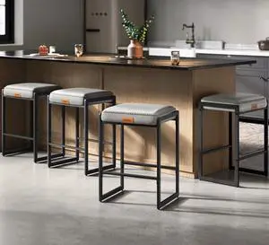 VASAGLE EKHO Collection - Bar Stools Set of 4, Counter Height Bar Stools, Synthetic Leather with Stitching, Mid-Century Modern Counter Stools, 26-Inch Tall, Kichen Home Bar Dining Room, Dove Gray