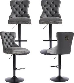 Black Bar stools Set of 4, Modern Swivel Bar Chairs with Thickened Cushion, Adjustable Upholstered Counter Height Barstools, Easy Assembly for Kitchen Counter Home Bar (PU, Black)