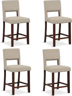 Giantex 24.5" Counter Height Bar Stools Set of 4, Linen Barstools with Back, Rubber Wood Legs, Max Load 400 Lbs, Modern Upholstered Bar Dining Chairs for Kitchen Island Pub, Beige
