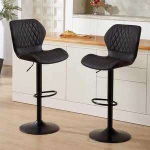 Bar Stools Set of 2, Modern Swivel Counter Height Barstools for Kitchen Island Chairs, Adjustable Faux Leather Bar Stools with Back for Kitchen Counter Bar, Black