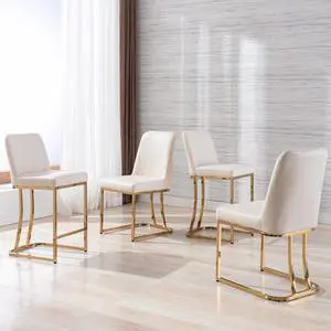 Bar Stools Set of 4, 24" Counter Height Bar Stools with Back, Modern PU Leather Bar Stool for Kitchen Island, Upholstered Pub Stools with Footrest, Armless Kitchen Chairs for Bar, Beige