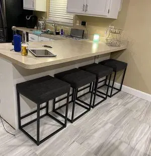 MAISON ARTS Black Counter Height 24" Bar Stools Set of 4 for Kitchen Counter Backless Modern Square Barstools Upholstered Faux Leather Stools Farmhouse Island Chairs, (24 Inch,Black)