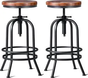 32 inch Vintage Industrial Bar Stool-Metal Wood Swivel Bar Stool-Retro Bar Height Stool-Counter Height Adjustable Kitchen Stools-Set of 2-Extra Tall Pub Height 26-32 Inch,Fully Welded(Black(2pcs))