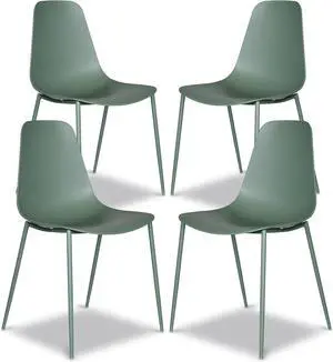 POLY & BARK Isla Modern Kitchen Chairs Set of 4 - Plastic Dining Chair with Metal Legs - Quick Assembly Simple Cafe Chairs Plastic for Indoor or Outdoor - Pistachio Green