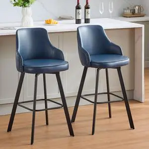 Bar Stools Set of 2, 30" Swivel Bar Height Bar stools with High Back, Faux Leather Kitchen Barstools Bar Height for Kitchen Island (Navy Blue, 2PCS 30" Bar Stools)