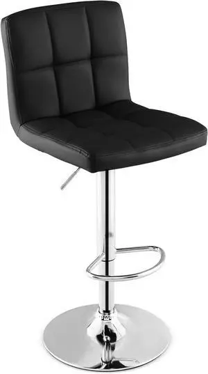 Giantex Bar Stools Set of 1, Modern PU Leather Height Adjustable Barstools with Back, Footrest, Metal Base, Armless Counter Height Swivel Stools for Kitchen Island, Home Bar, Cafe, Pub, Black
