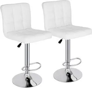 SUPER DEAL Set of 2 Bar Stools for Kitchen, Modern PU Leather Swivel Adjustable Counter Height Swivel Stool with Square Back (2, White)