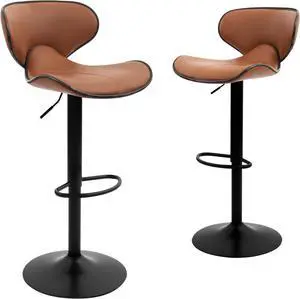 CangLong Swivel Adjustable Barstool, Counter Height Chairs w/Backrest and Footrest for Bar, Kitchen, Dining, Living Room and Bistro Pubx, Set of 2, Light Brown (CL-191541)