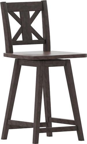 Flash Furniture Gwendolyn Commercial Grade Modern Farmhouse Barstool - Gray Wash Walnut Solid Wood Frame - Counter Height - 360° Swivel Seat - Integrated Footrest
