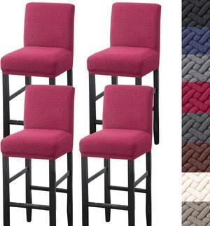 HFCNMY Bar Stool Covers,4 Pack Stretch Bar Stool Covers with Backs Jacquard Bar Stool Chair Covers Barstool Covers Slipcovers with Back Pub Counter Stool Chair Covers with Elastic Bands Red