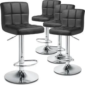 Magshion Bar Stools Set of 4, PU Leather Counter Height Barstools Armless Adjustable Swivel Bar Chairs with High Back for Home Kitchen Pub, Black