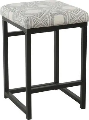 HomePop Backless Metal Frame Barstool, 24-inch, Charcoal Square Geometric