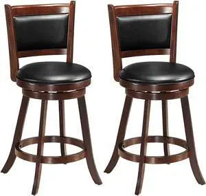 COSTWAY Bar Stools Set of 2, 360 Degree Swivel, Accent Wooden Swivel Seat Counter Height Bar Stool, Leather Upholstered Design, PVC Cushioned Seat, Perfect for Dining and Living Room (Height 24")