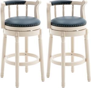 Bar Stools Modern Swivel Barstools Genuine Leather Upholstered Bar Stool Island Barstool with Footrest for Home Kitchen Dining Room (Set of 2 Blue, Seat Height 29.5 in)