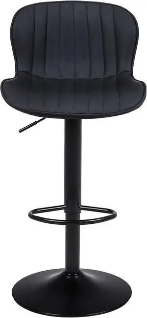 Bar Stools - Modern Faux PU Leather Counter Height Barstools with Back, 17.72" Large Base, Height Adjustable, Swivel, Armless Kitchen Island Chairs, Black