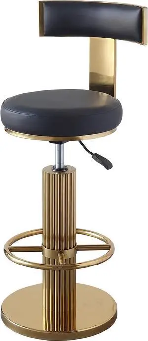 Swivel Bar Stools with Backrest, Modern Adjustable Height Counter Stool with Metal Legs and Comfortable Cushion, Black and Gold Bar Chair for Kitchen Island Counter (Black)