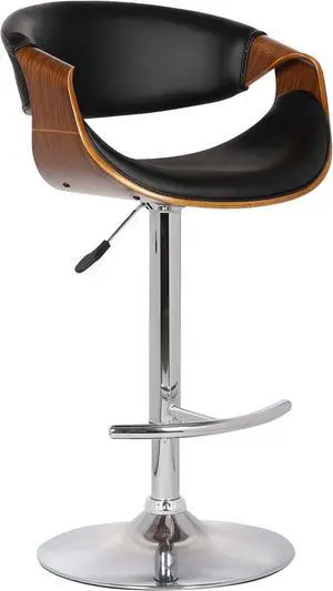Armen Living Butterfly Swivel Adjustable Barstool in Black Faux Leather and Walnut Wood Finish