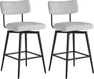 Watson & Whitely Swivel Counter Height Bar Stool Chairs Set of 2, 27.4" Fabric Upholstered Counter Stools with Back and Metal Frame, White (Multi-Colored)