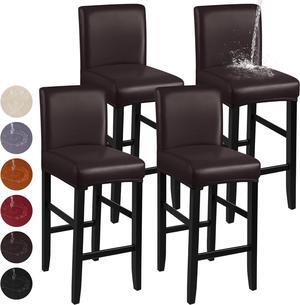 Bar Stool Covers, Stretch Waterproof PU Bar Stool Slipcover Removable Washable Bar Stool Chair Covers, High Chair Cover with Elastic Bands (4 Pack, Coffee)