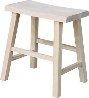 IC International Concepts Saddle Seat Stool Solid/Real Wood, Sturdy Parawood, Kitchen/Dining/Bar/Lounge, 17" W x 13" D x 18" H, 225 lbs capacity, DIY, Paint/Stain Ready, Unfinished