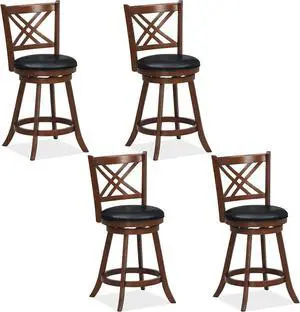 Giantex 360° Swivel Barstools Set of 4, 24" Counter Height Bar Chairs with Back & Footrest, Upholstered Bar Stools with Rubber Wood Frame, Suitable for Home Bar, Kitchen Counter, Espresso