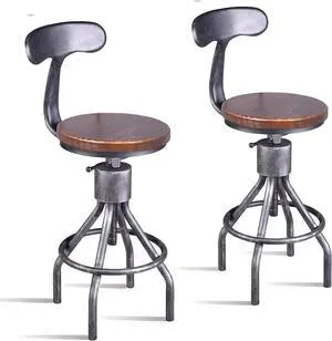Diwhy Industrial Vintage Bar Stool,Kitchen Counter Height Adjustable Pipe Stool,Cast Iron Stool,Swivel Bar Stool with Backrest,Metal Stool,Silver,Fully Welded Set of 2 Brown Wood Seat