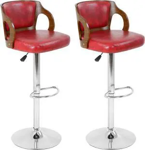 BestOffice Set of 2 Barstools Height Adjustable Counter Stools Modern Bar Stool Beech Bar Chairs Swivel Bar Stool PU Leather Hydraulic Dining Room Chairs Home Kitchen Dining Room Stools