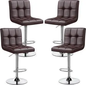 Topeakmart Bar Stools Set of 4, Modern Height Adjustable Bar Chairs of PU Leather, Swivel Bar Stools with Backrest and Footrest for Bar, Kitchen, Living Room and Restaurant, Brown