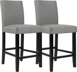 LSSPAID Bar Stools Set of 2, 24.8 Inch Upholstered Fabric Counter Height Stools, Modern Kitchen Island Wood Bar Chairs Barstools with Backrest and Solid Wood Legs, Grey