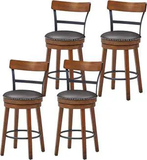 ERGOMASTER Bar Stools Set of 4 Swivel Counter Height Bar Stools for Kitchen Island, PU Leather Upholstered Barstools with Back & Solid Rubber Wood Legs & Metal Footrest, Seat Height 25.5 Inch, Brown