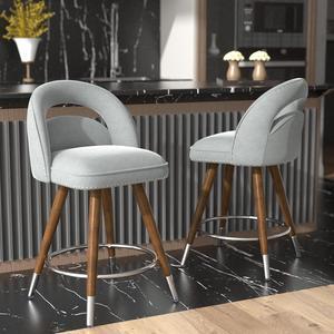 GYI Counter Height Bar Stools Set of 2, 24 Inch Swivel Velvet Counter Stools with Backs, Solid Wood Legs for Kitchen Island, Velvet in Light Grey