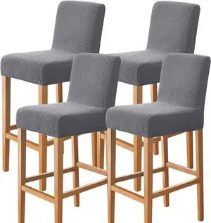 Gollense 4 Pack Stretch Bar Stool Covers Pub Counter Height Stool Chair Covers with Back Washable Barstool Seat Slipcover with Elastic Bottom for Dining Room Low Short Back Stool (Dark Grey)