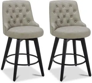 Watson & Whitely Modern Swivel Bar Stools, Faux Leather Upholstered Counter Height Bar Stools with Back, Solid Wood Legs, 26" H Seat, Set of 2, Stone Grey