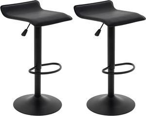 Vogue Furniture Direct Adjustable Bar Stools Set of 2, Modern Swivel PU Leather Airlift Barstools, Backless Kitchen Counter Height Bar Chair for Dining Room (Black, Black Base)