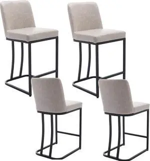 Bar Stools Set of 4, 24" Counter Height Bar Stools with Back, Modern PU Leather Bar Stool for Kitchen Island, Upholstered Pub Stools with Footrest, Armless Kitchen Chairs for Bar, Grey