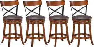 ERGOMASTER Swivel Counter Height Barstool 24 Inch Seat Height Bar Chair Cappuccino X Open Back  24 Inches,Set of 4