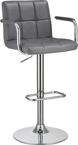 Coaster Home Furnishings Modern Mid-Back Adjustable Height Pub Chair Swivel Bar Stool Barstool with Armrests PU Leather with Chrome Base, Gray