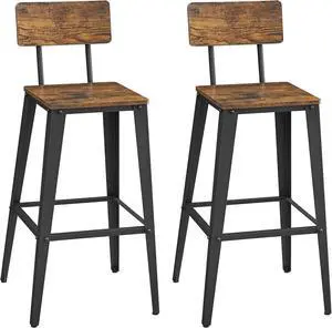 VASAGLE Set of 2 Bar Stools, Bar Height Stools, Tall Bar Stools with Back, Bar Chairs, Steel Frame, Industrial Style, Easy Assembly, Rustic Brown and Ink Black ULBC078B01