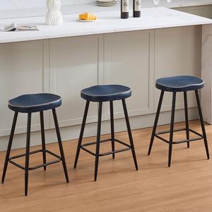 Counter Stools Set of 3, Modern 24 inch Counter Height Stools, Faux Leather Backless Barstools for Kitchen Island (Navy Blue, 3 PCS 24'' Height)