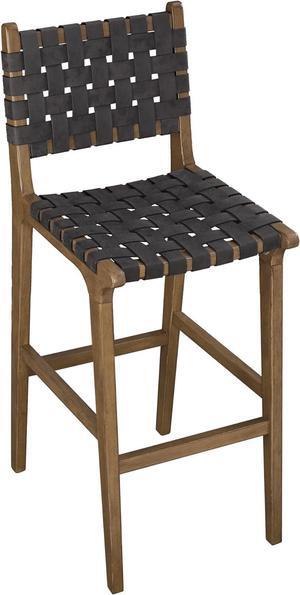 Ball & Cast Faux Leather Woven Strips Pub Height Stool Kitchen Island Wooden Bar Stools, 30 inch Seat Height, Dark Gray