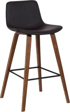 Armen Living Maddie Modern Contemporary 26" Seat Height Bar Stool for Kitchen Island Counter in Walnut Wood Finish and Brown Faux Leather