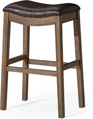 Maven Lane Adrien 31 Inch Bar Height Backless Saddle Barstool in Dark Walnut Finish with Marksman Saddle Vegan Leather Cushion Seat