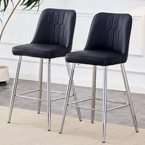 Bar Stools Set of 2,Counter Height Bar Stools with Back,Modern Faux Leather Kitchen Stools,27"Black Barstools with Stable Metal Leg,Armless Counter Height Chair for Kitchen Island,Coffee Corner