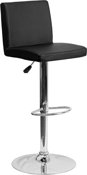 Flash Furniture Contemporary Vinyl Adjustable Height Barstool with Panel Back and Chrome Base, 1 Pack, Black