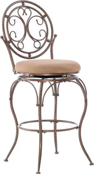 Powell Company Big and Tall Scroll Circle Back Barstool by Powell Stool, Bar Height, Bronze/Beige