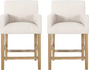 Christopher Knight Home Armga Upholstered 26 inch Counter Stools - Beige/Weathered Natural (Set of 2)