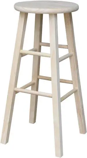 IC International Concepts Round Top Stool Solid Parawood, 29" H, W x 13.5" D x, 225 lb Wt. Capacity, Kitchen/Dining, Fully Assembled, DIY, Paint/Stain In Any Color, Unfinished