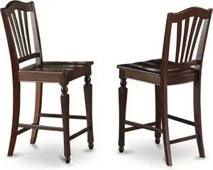 East West Furniture CHS-MAH-W Chelsea Counter Height Barstools - Slat Back Wooden Seat Chairs, Set of 2, Mahogany